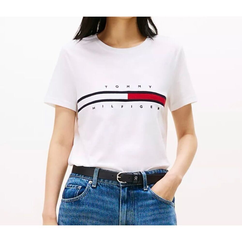 Tommy Hilfiger Adaptive t-shirt white with embroidered stripe and logo - M